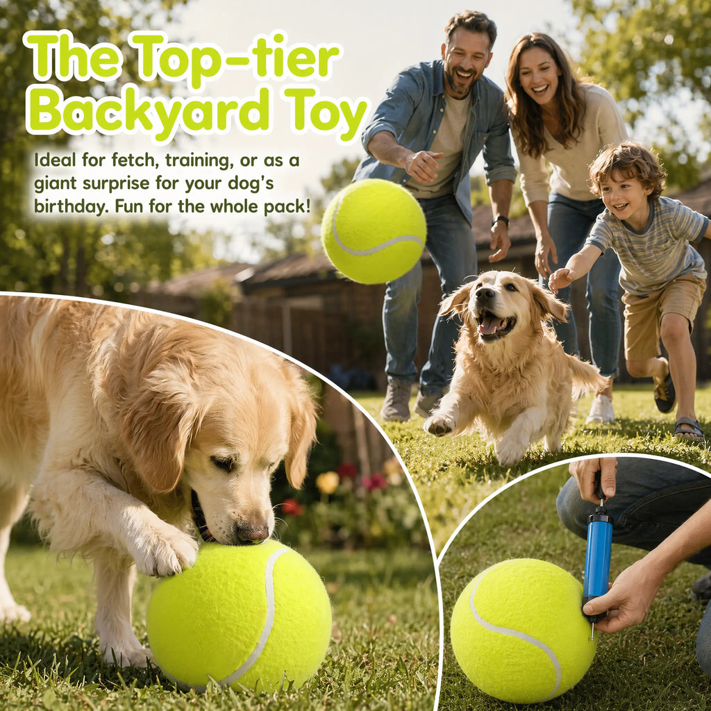 9.5 Inch Giant Tennis Ball for Dogs, Interactive Fetch Toy with Air Pump Included, Durable Outdoor Play Ball for Large & Medium Dogs