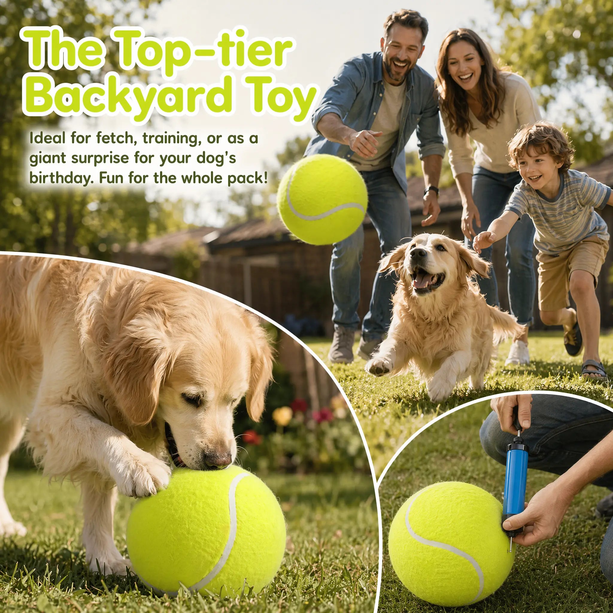 9.5 Inch Giant Tennis Ball for Dogs, Interactive Fetch Toy with Air Pump Included, Durable Outdoor Play Ball for Large & Medium Dogs