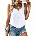IDEALSANXUN Lady'S Lightweight Linen Tank Top - Scoop Neck, Button-Down, Short Sleeveless, Cropped Blouses for Beach, Casual Wear (Premium Fabrics) Flowy Ruched Floral Crop Tshirt Women Oversized Summerwins,Summerwins