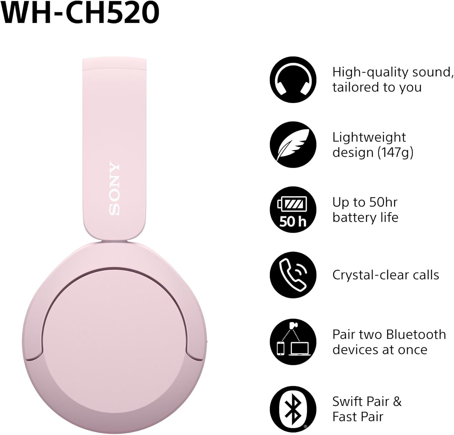 WH-CH520 Wireless oid - Pink