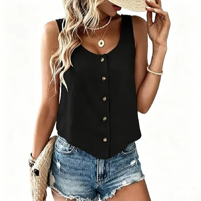 IDEALSANXUN Lady'S Lightweight Linen Tank Top - Scoop Neck, Button-Down, Short Sleeveless, Cropped Blouses for Beach, Casual Wear (Premium Fabrics) Flowy Ruched Floral Crop Tshirt Women Oversized Summerwins,Summerwins