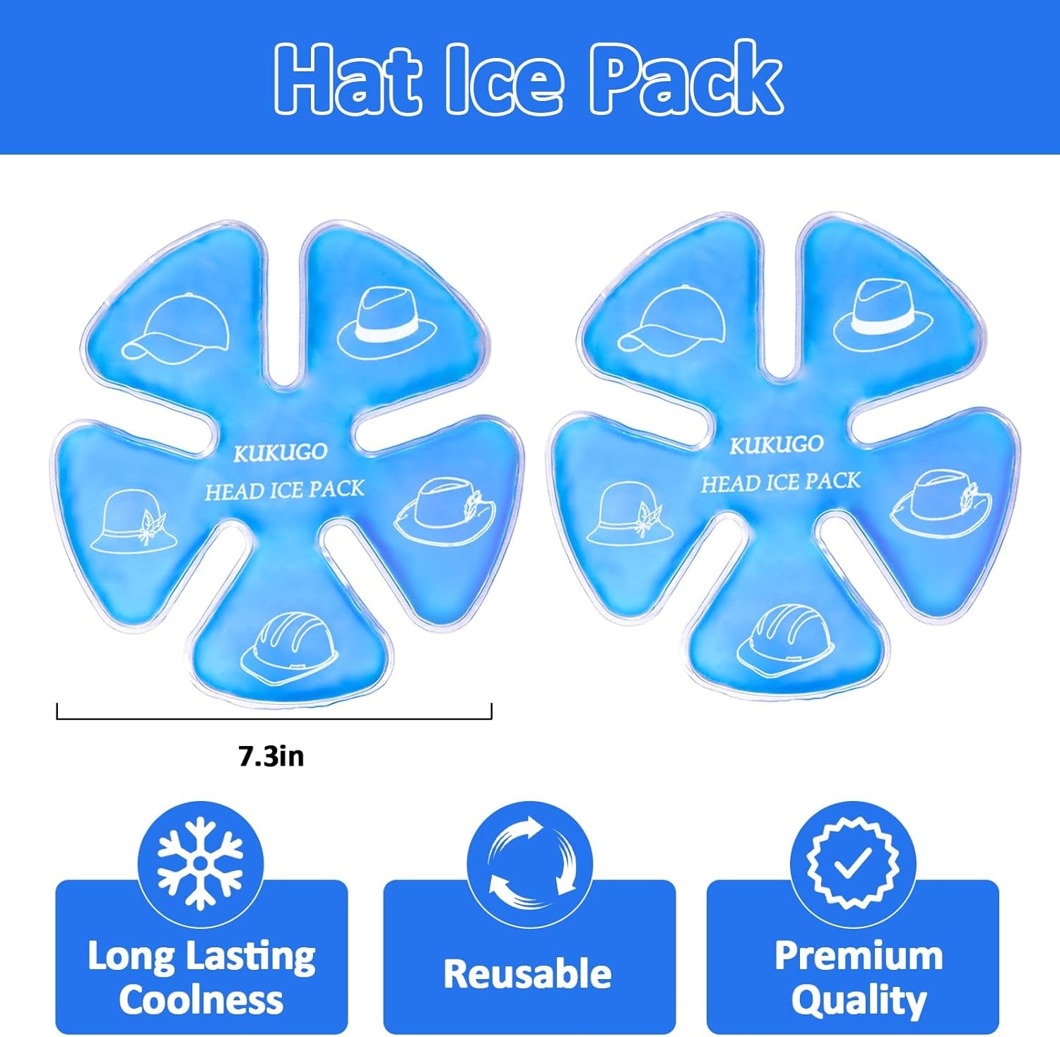 Ice Pack for Hard Hat & Helmet – Reusable Gel Cooling Insert for Baseball Cap, Summer Heat Relief, Keep Head Cool for Outdoor Work, Construction & Sports (2 Pack, Blue)