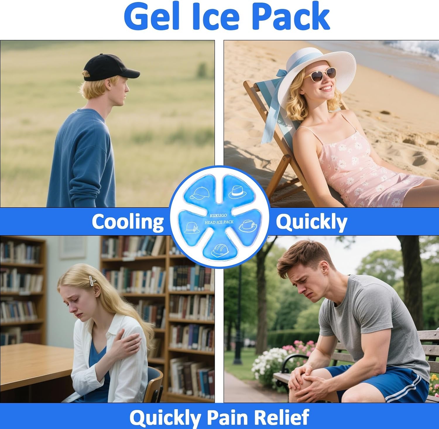 Ice Pack for Hard Hat & Helmet – Reusable Gel Cooling Insert for Baseball Cap, Summer Heat Relief, Keep Head Cool for Outdoor Work, Construction & Sports (2 Pack, Blue)