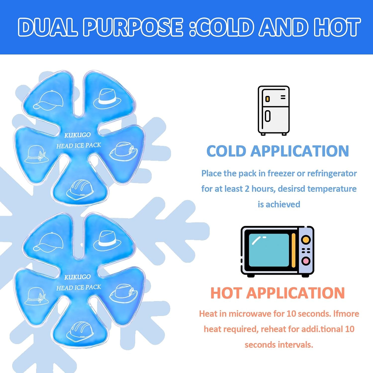 Ice Pack for Hard Hat & Helmet – Reusable Gel Cooling Insert for Baseball Cap, Summer Heat Relief, Keep Head Cool for Outdoor Work, Construction & Sports (2 Pack, Blue)