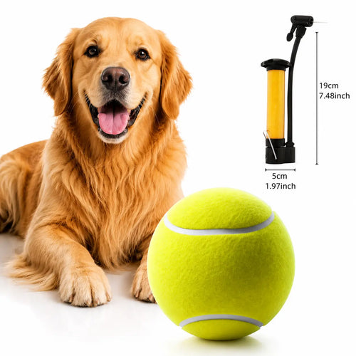9.5 Inch Giant Tennis Ball for Dogs, Interactive Fetch Toy with Air Pump Included, Durable Outdoor Play Ball for Large & Medium Dogs